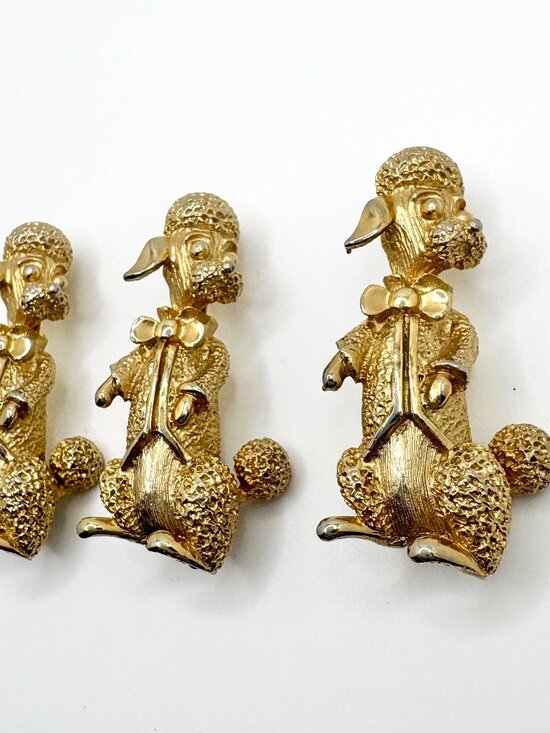 Jewelry - Vintage Poodle Brooch Set of 3 Gold Tone Dog Pins